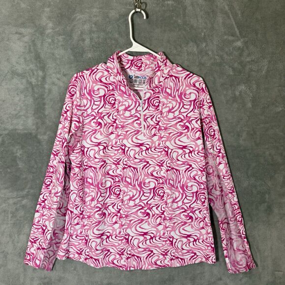 IBKUL Abstract Pink Print Long Sleeve Zip Mock Neck Top XL UPF 50 Lightweight - Picture 1 of 9